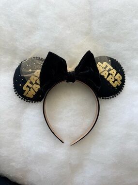 Star Wars Minnie Ears Black Gold Velvet Bow Disney Headband
